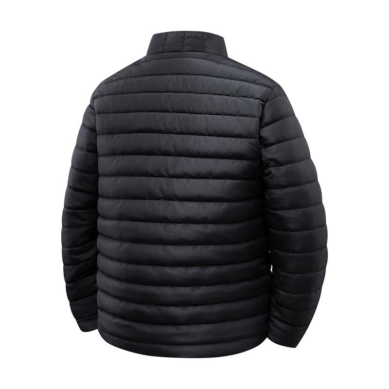 Men's Autumn Winter Outdoor Casual Warm Cotton Jacket Fashionable Versatile Stand Collar Windproof Coat Beige Long Sleeve Plain Heated Down Hooded Jacket - Black