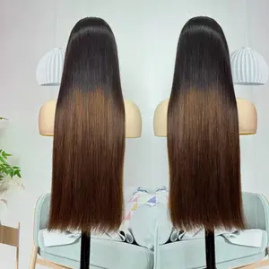 Raw Vietnamese Hair Ombre Brown Color 13x4 HD Lace Frontal Human Hair Wig Pre Plucked Super Double Drawn 100% Human Hair Wigs  Pre Bleached Knots