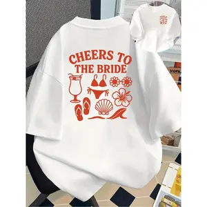 Womens Cotton Short Sleeve Graphic T Shirt Cheers To The Bride Bachelorette Party Vacation Beach Cruise Bridal Shower Group Trip Outfit Summer Gift