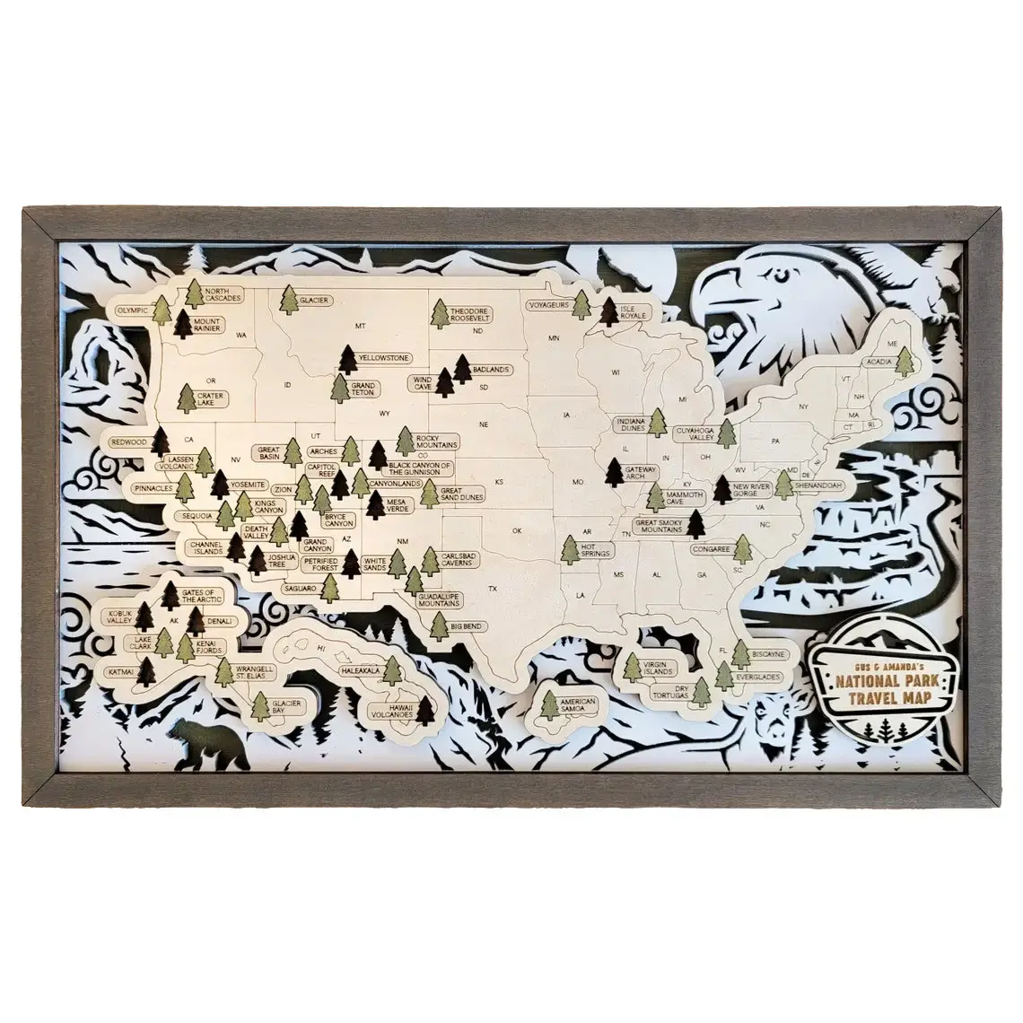 Custom US National Parks Travel Map, National Parks Marker, Personalized US Travel Map, Travel Home Decor Gift Travelers Hikers, RG 11X18
