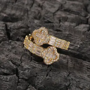 [ICE HUE] 18K Gold Vacuum Plated Copper Leaf Cover Ring with 5A+ Sri Lanka Zircon, Gold Tone Jewelry for Women, Men's Jewelry, Rings for Women, Miami-Italy-Mexico & Micro Inspired Luxury Daily Wear Casual Gift