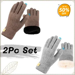 2-Piece Unisex Winter Warm Touchscreen Gloves, Non-Slip Knit Gloves with Soft Fleece Lining for Cold Weather, Cozy Outdoor Wear for Daily Use and Holiday Season