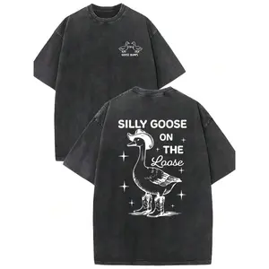 Goose Bumps Boutique Fashion T-Shirts - SILLY GOOSE ON THE LOOSE T-ShirtFor Men And Women - Soft Washed Batik Retro Thickened Cotton, Casual Refined, , Fashionable, 230g