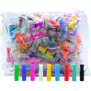 Straw Tips for Stainless Steel - 100 count Multicolored   Tip for Metal Rubber Straws Covers with Individually Wrapped |  Grade  Tips for Smoothie Drinking Straws