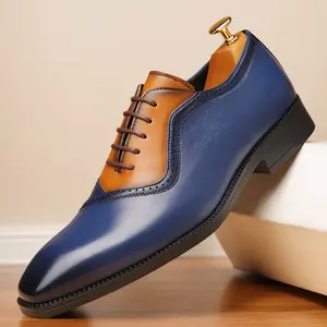 Men's Two-Tone Brogue Oxford Dress Shoes, Blue & Brown Formal Leather Shoes68625