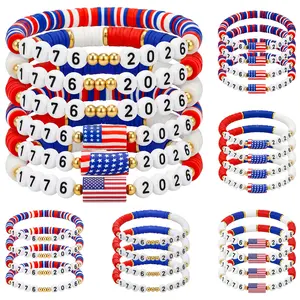 24/48 Pcs USA 250th Anniversary Flag Bracelet 4th of July Wristband Independence Day Accessaries for Women Men Teens Bulk Red White and Blue Patriotic Gifts for 4th of July American Summer Party Favors Event Parade Historical Celebration