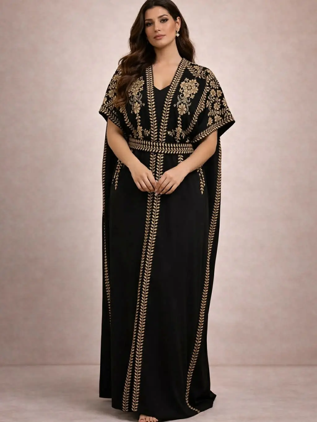 Women's 1-Piece Elegant Casual Geometric Embroidery Sleeveless Bisht Dress with Belt, Stylish Casual Wear for Ladies, One Piece