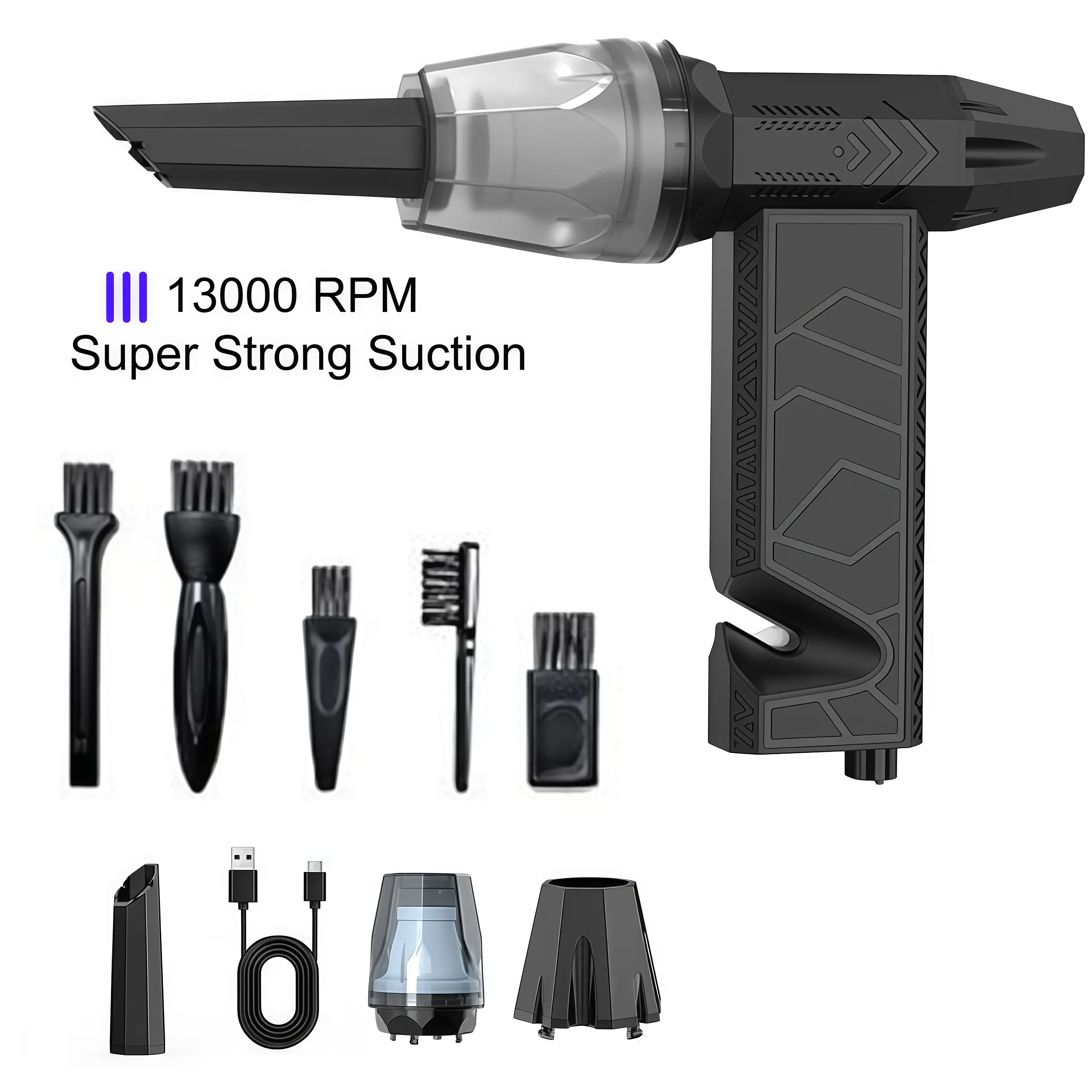 Portable Electric Compressed Air Duster Blower Vacuum 4 IN 1 | 13000RPM High Speed Handheld Air Pump Type-C Charging for Car, Home, Outdoor Cleaning