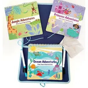 Totebook Kids Travel Activity Kit with 3 Themed Books Jungle Ocean Princess Reusable Stickers Dry Erase Markers Screen-Free Fun for Ages 4-6