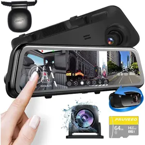 PRUVEEO 2K Mirror Dash Cam 3 Channel,Rear View Mirror Camera,Dash cam Front and Rear Inside,12'' Full Touch Screen, IR Night Vision,GPS,Parking Assistance,Free 64GB Card