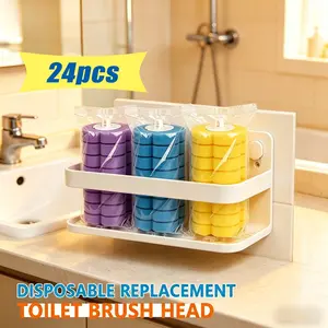 Disposable Toilet Brush Replacement Sponge Heads, Toilet Brush Refills, 24 Pieces Independent Packaging, Clean Hard-To-Reach Areas, Compatible with Multiple Toilet Brushes