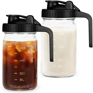 32oz Mason Jar with Lid - 2Pack No Leak Airtight Mason Jar with Pour Spout Lid Perfect for Fridge, Wide Mouth Easy to Clean, Ideal for Coffee, Breastmilk, Iced & Sun Tea, Juices