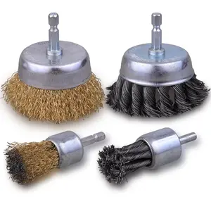 3 Inch Knotted Wire Cup Brush Set, 4 count Wire Brush for Drill with 1/4'' Hex Shank, Drill Wire Brush Attachment, Suitable for Removing Rust// - Extend Life & Reduced Wire Breakage