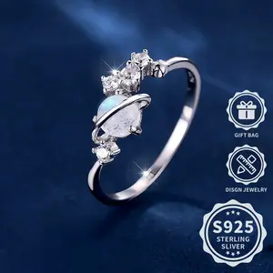 925 Sterling Silver Ring Female Inlaid Moonstone Symbol Eternal Universe Design Is Very Suitable for Everyday Wear with High Quality Jewelry, Perfect Gift