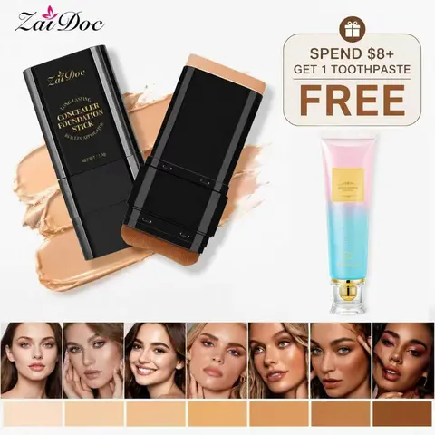 Luminous Dual-Ended Concealer Foundation Stick with Built-in Brushes  24H Long-Lasting Waterproof Sweatproof One-Swipe Even Flawless Base Clear Radiant Skin Foundation Stick
