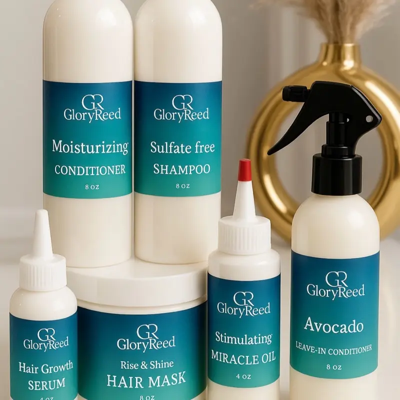 GloryReed Full Kit - Sulfate Free Shampoo, Moisturizing Conditioner, Hair Growth Serum, Miracle Oil, Leave-In Conditioner & Hair Mask for Healthy Hair Growth