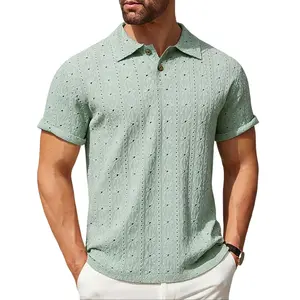 ZAFUL Men's Solid Jacquard Button Shortsleeve Polo Shirt, Regular Fit Casual Short Sleeve Polo Top for Summer, Fashion Men's Clothes for Daily Wear, Men's Clothing, Golf Polo Shirt, Menswear