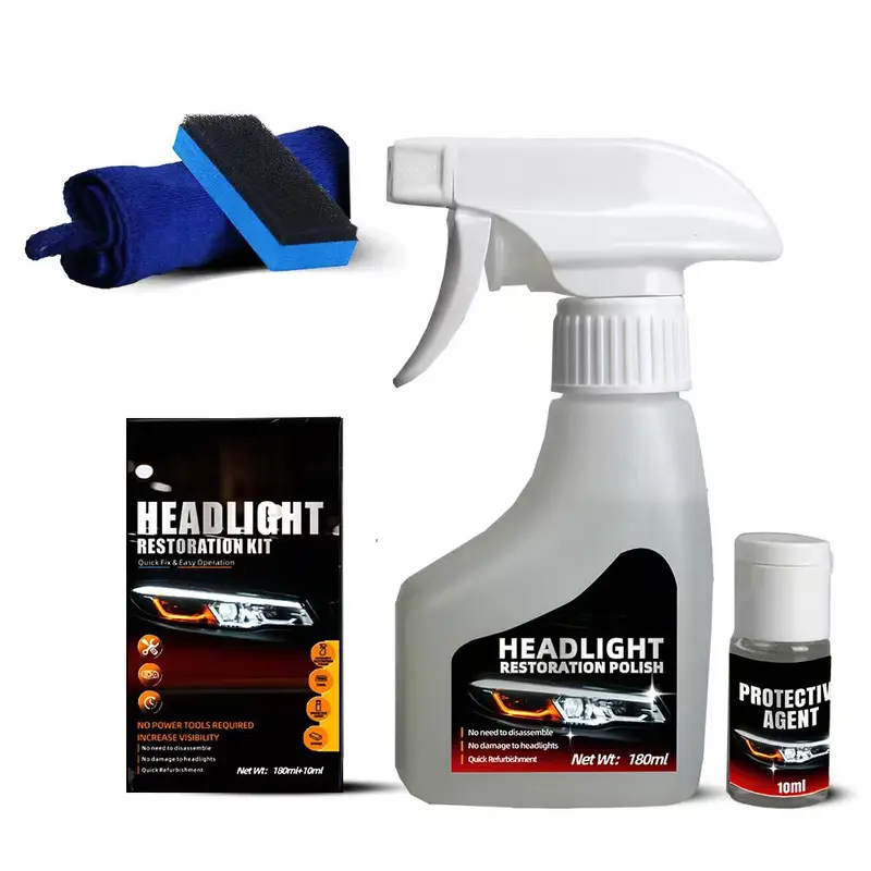 Headlight Cleaner Spray & Restoration Kit - Instantly Restores Cloudy & Yellowed Headlights - Fast Oxidation Removal with UV Protection - No Rubbing Needed - Fits All Cars - Professional Results & Easy Use