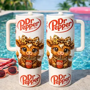 AuraCup 1pc 40oz Insulated Tumbler with Handle and Lid, Tumbler Drinkware, Cute Cow Cartoon Print, Stainless Steel Vacuum Travel Mug for Coffee Tea Water, Large Capacity Car Cup, Keeps Cold 12 Hours Hot 6 Hours, Daily Use Gift