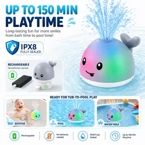 Rechargeable Whale Bath Toys for Kids Ages 1-3 – Light Up Sprinkler Baby Bath Toy with Color-Changing LED, 120-Min Playtime, Leak-Proof Design, Pool Bathtub Water Toys for Toddlers 6-12-18 Months, Birthday Gifts for Boys & Girls
