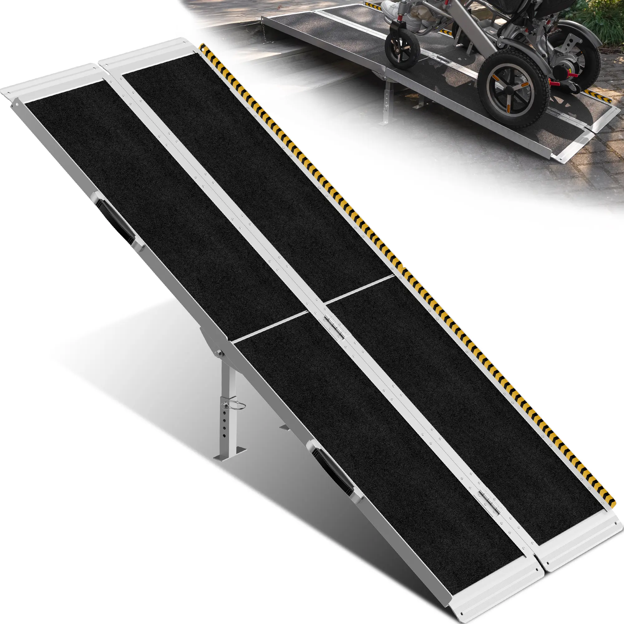 6ft Wheelchair Ramp with 4 Support Legs, Seamless Portable Aluminum Ramps for Wheelchairs for Home Steps & Stairs, Heavy Duty Non-Slip Mobility Scooter Threshold Ramp, 800lbs Capacity