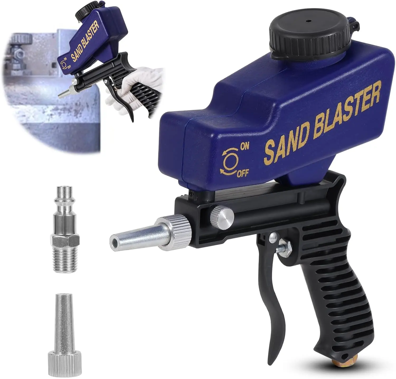 Portable Handheld Sandblasting Gun Kit for Air Compressor - Ceramic Nozzle, 90 PSI, 4 CFM, Rust & Paint Removal Tool for Automotive Repair