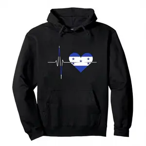 Honduras Flag Heartbeat Graphic Hoodie Patriotic Unisex Pullover Sweatshirt Love for Country Fashion Hoodie for Men Women Regular Fit Long Sleeve Crew Neck Casual Autumn Medium Length