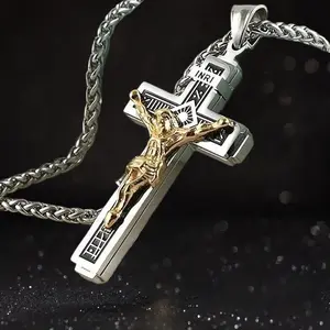 INRI Jesus Crucifix Necklace, Christian Cross Pendant, Silver Gold Tone Faith Necklace, Catholic Religious Jewelry, Jesus on Cross Necklace, Prayer Necklace for Daily Wear, Meaningful Christian Gift, gift for boyfriend & husband, valentine's gift handmade