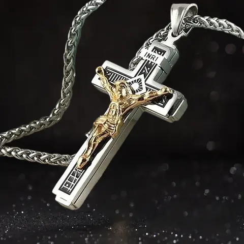 Halo Accessories Stainless Steel Cross Jewelry Sleek Design with Inscriptions Men's Fashion Accessory for Faith-Driven Style Long-Lasting Material