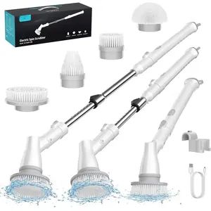 Spin Brush, Cordless Electric Spin Scrubber with 4 Replaceable Brush Heads Adjustable Extension Handle, 2 Speed Shower Scrubber for Cleaning Bathroom, Tile, Floor, Tub