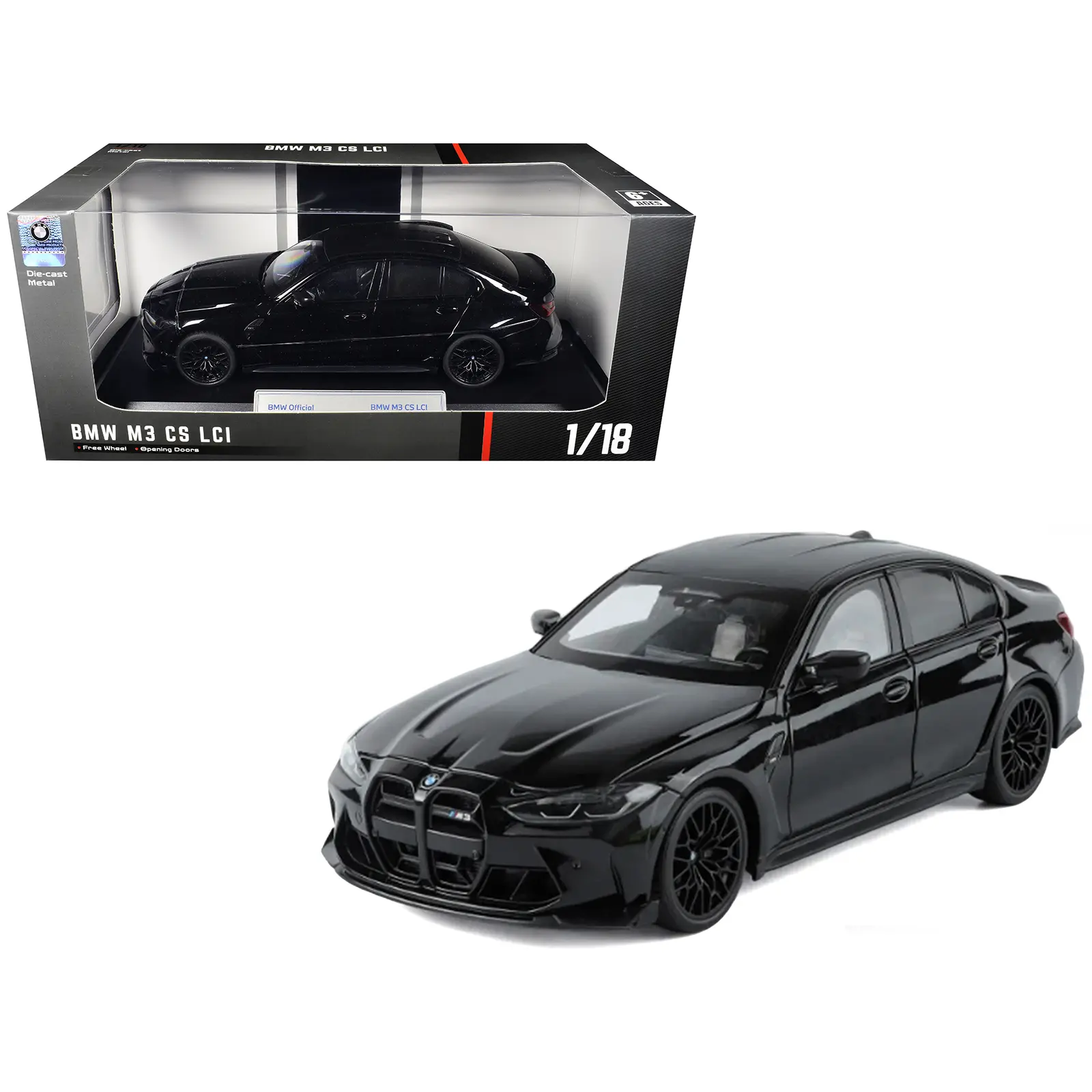 BMW M3 CS LCI Black Metallic with Matt Black Top 1/18 Diecast Model Car by Heimanba