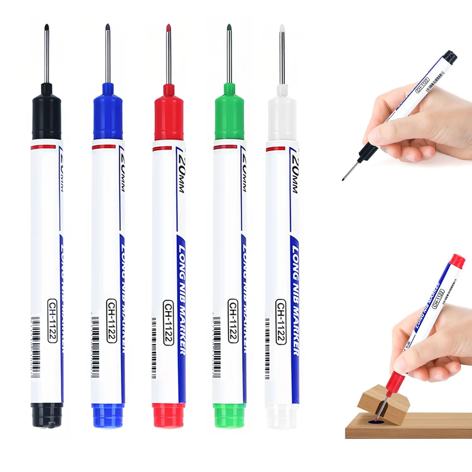 10PCS Deep Hole Marker Pens Long Reach Carpenter Markers Permanent Waterproof Fine Tip Marking Pens Construction Marker Tool for Woodworking Metal DIY Projects Fade Resistant Ink