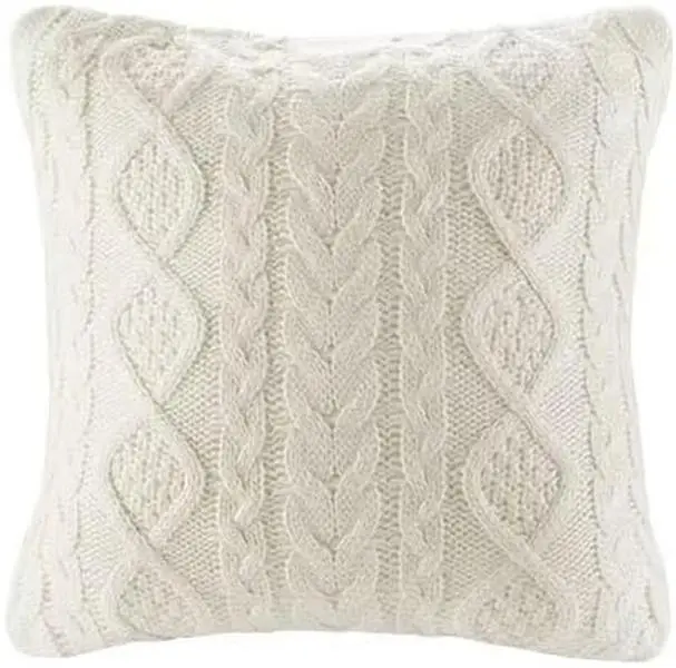 Knitted Rustic Christmas Vibe Cushion Cover - Soft Geometric Knit Square Pillow Cover with Zipper Closure, Machine Washable for Couch, Bed, Living Room Room Decor (Cream, 18x18in/45x45cm), House Decor