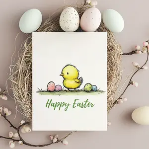 Hand Drawn Easter Chick Card | Cute Watercolor Easter Greeting | Spring Holiday Card | Baby Chick Illustration | Pastel Egg Card