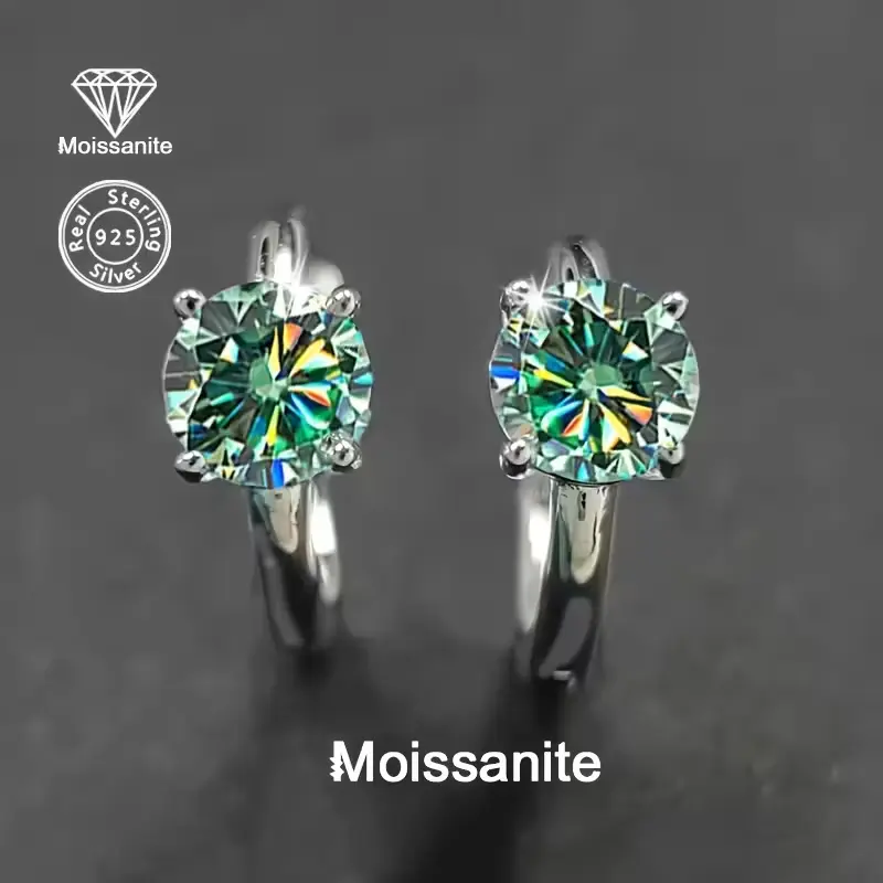 925 Silver 1CT Teal/Green Moissanite Earrings, Exquisite Fashionable Studs for Women, Ideal Gift for Birthday, Valentine's Day, Christmas & New Year, Versatile Jewelry for Daily Wear, Vacation, Banquets & Weddings