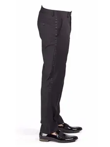 Slim Fit Black Tuxedo Pants Satin Side Line Flat Front No Pleats Formal Wedding Trousers