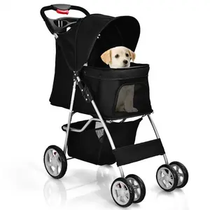 Niubya  Foldable 4-Wheel Pet Stroller with Storage Basket