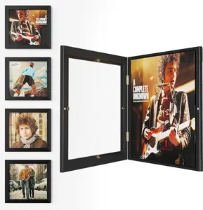 Emfogo 4 Pack Vinyl Record Frames for Wall, Front Opening 12x12 LP Album Cover Display Frames, Wood Wall-Mounted Record Frames, Black