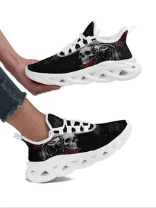 Women's Skull & Rose Design Fashion Sports Sneakers, Gothic Streetwear Lace-Up Shoes, Casual Comfortable Walking Trainers for All Seasons, Fashion Athletic Sneaker