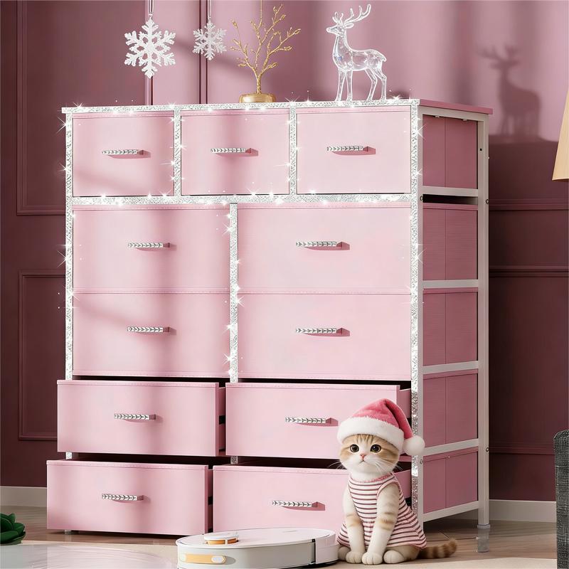 【Prime Day】9 Drawer Dresser for Bedroom, Storage Organizer with 9 Drawers, Chest of Drawers with Fabric Bins, Sturdy Metal Frame, Wood Tabletop for Guest Room, Closet, Entryway, Nursery