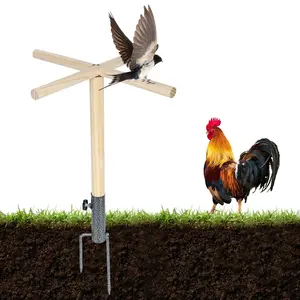 Chicken Perch Toys Wood Chick Perch Stand with Metal Ground Plug Easy Assembly Chicken Perch Multifunctional Outdoor Birds Training Platform for Parrot Rooster Large Bird
