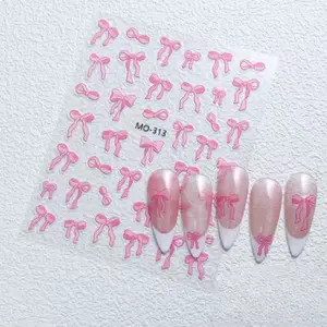 Pink Ribbon Nail Art Stickers with Floral Accents, Breast Cancer Awareness Bow-Shape Decals, Spring Charm Decor for All Nails