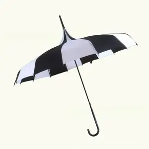 16-Bone Straight Pole Long Handle Umbrella Black and White Striped Pagoda Umbrella Creative Umbrella