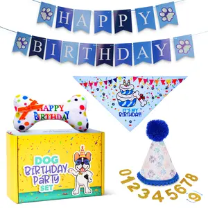 Pacific Pups - Dog Birthday Party Set - Dog Birthday Hat, Birthday Dog Bandanna, Squeaky Dog Toy, Birthday Banner for Pet Birthday Party
