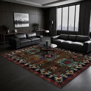 Navajo Style Geometric Pattern Rug, Boho Style Carpet, Non-slip Soft Floor Mat, Decorative Area Rug for Home Living Room Bedroom Hotel