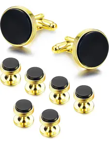 Mens Cufflinks and Studs Set, Modern Jewellery Tuxedo Buttons Black Gold Silver Tuxedo Shirts for Business Wedding Formal Suit Father Gifts