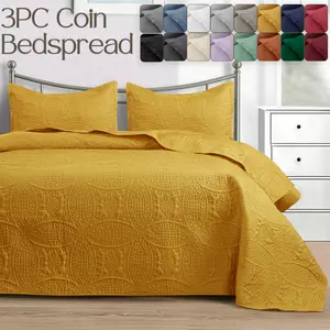 Luxury Quilts for Queen Bed Quilted Bedspreads - Soft Bed Summer Lightweight Bedspread Comforter - Modern Style Coin Pattern Coverlet for All Season - 3 Pieces (1 Quilt, 2 Pillow Shams) Best For Gift Washable Coverlets