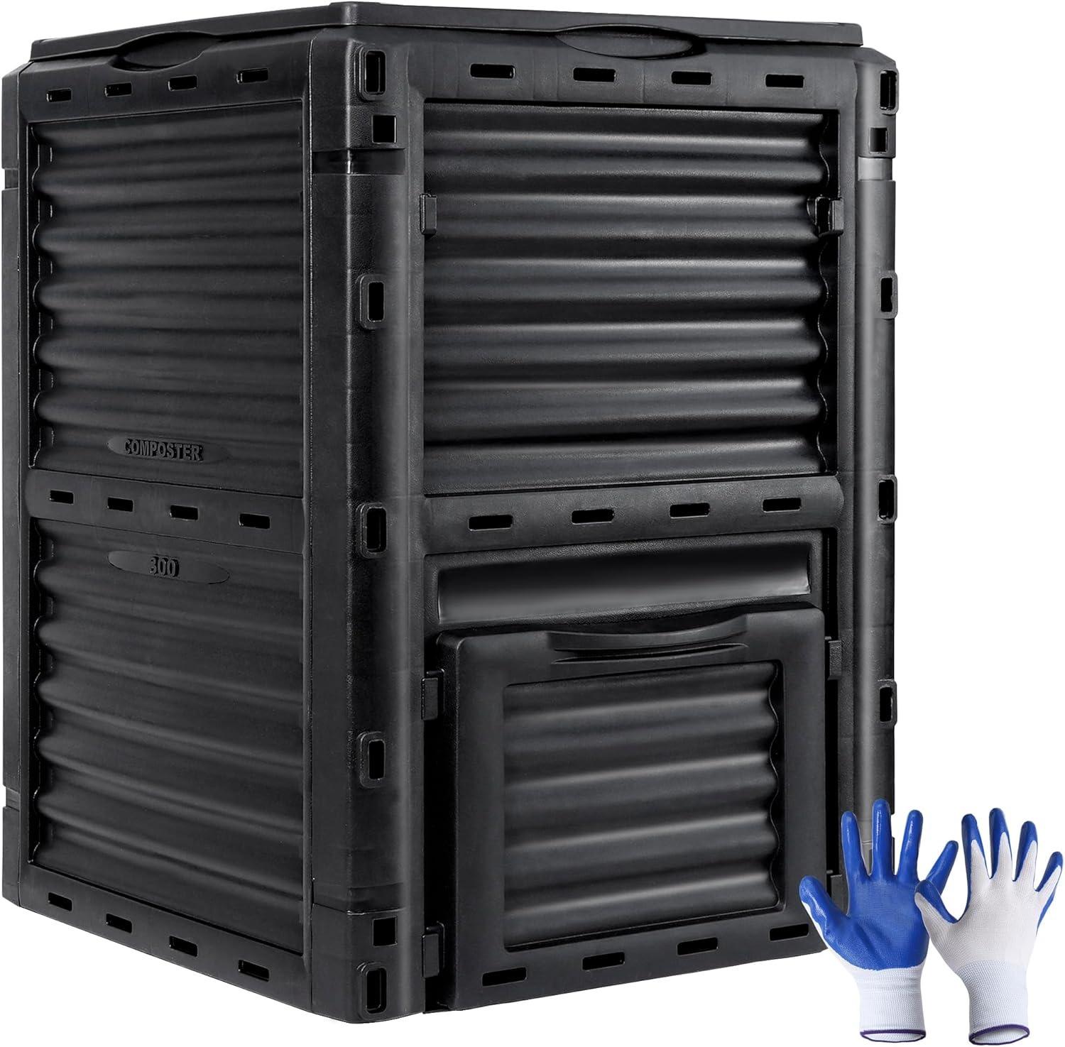 Compost Bin 80 Gallon,Includes Gloves, Large Compost Bin w/Top Flip Latch-on Lid, Bottom Exit Door Aerating Outdoor Garden Compost Box,BPA Free Material for Backyard Outdoor, Black Compost Bin 80 Gallon,Includes Gloves, Large Compost Bin w/Top Flip Latch-on Lid, Bottom Exit Door Aerating Outdoor Garden Compost Box,BPA Free Material for Backyard Outdoor, Black