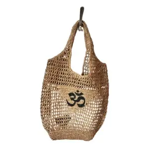 Hand Painted Om Raffia Bag (with inner canvas bag also painted included)