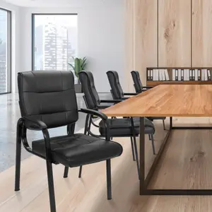 JupiterForce Black Classic Leather Office Guest Chair with Arms, Padded Seat, and Sturdy Metal Frame